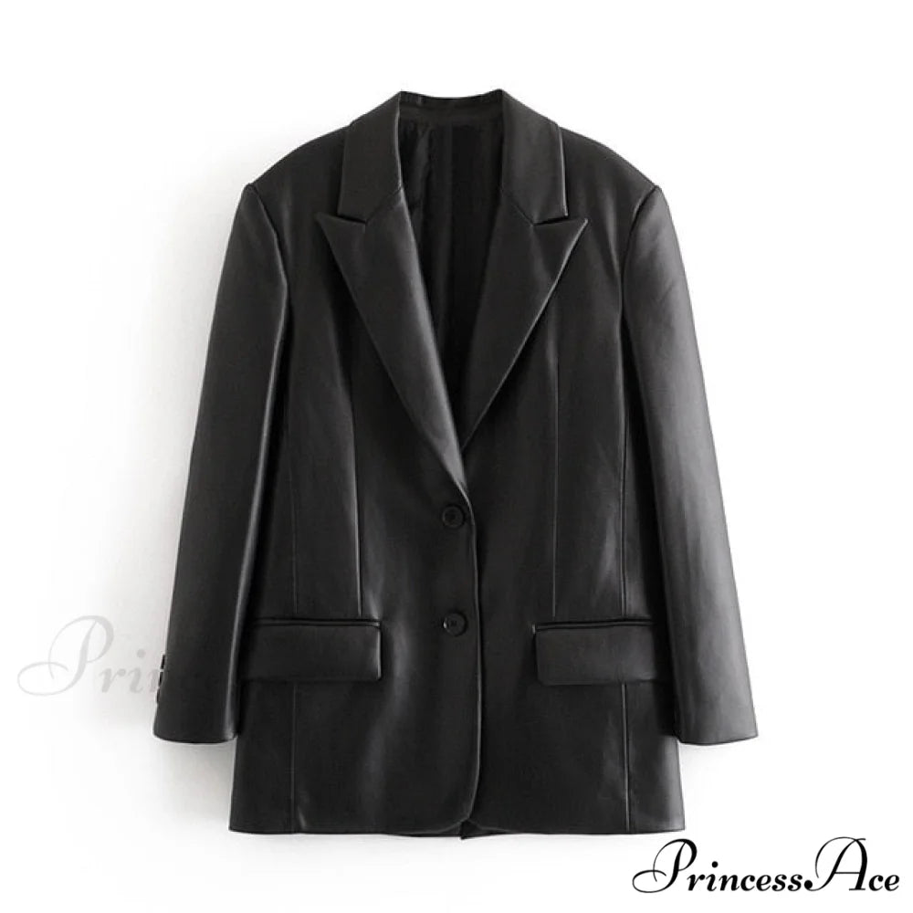 Long PU Faux Leather Blazers black / XS