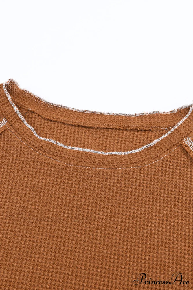 Long Round Arm Neck Brown Textured Top