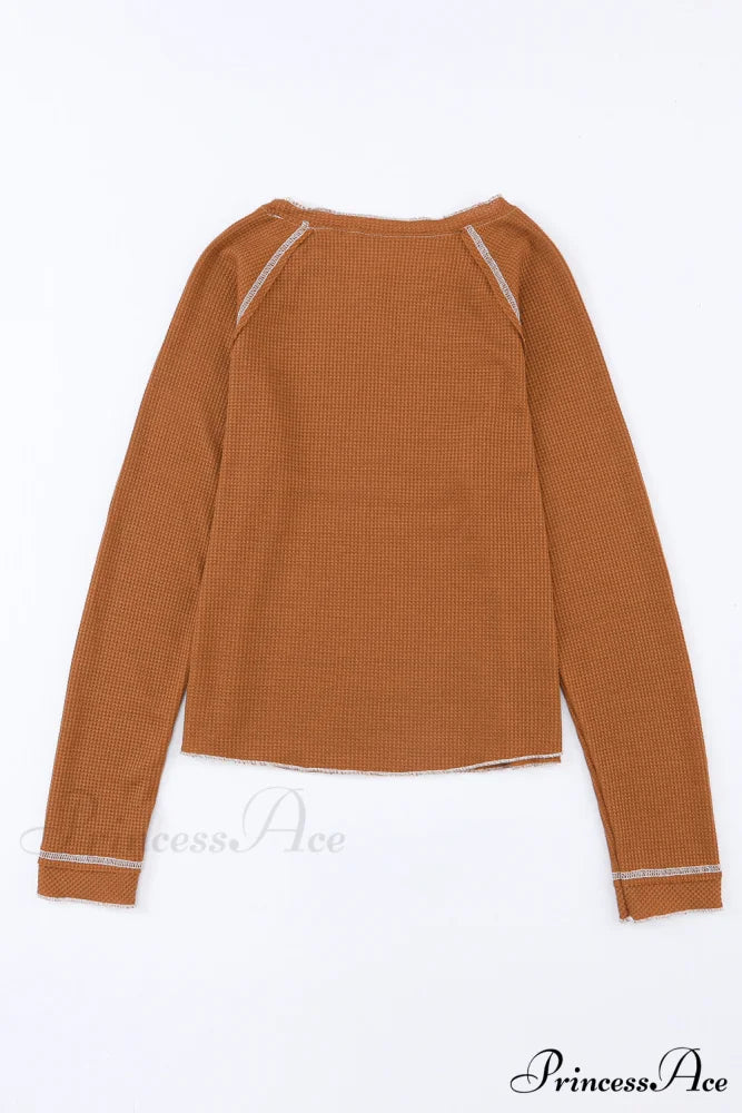 Long Round Arm Neck Brown Textured Top