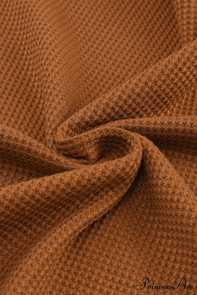 Long Round Arm Neck Brown Textured Top