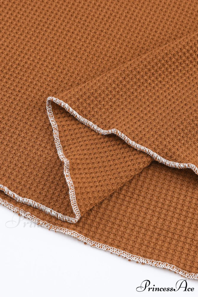 Long Round Arm Neck Brown Textured Top