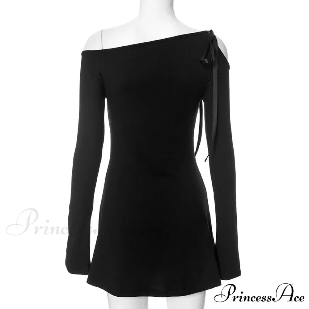 Long Shoulder Tie Up Graceful Hollow Out Mini Dress