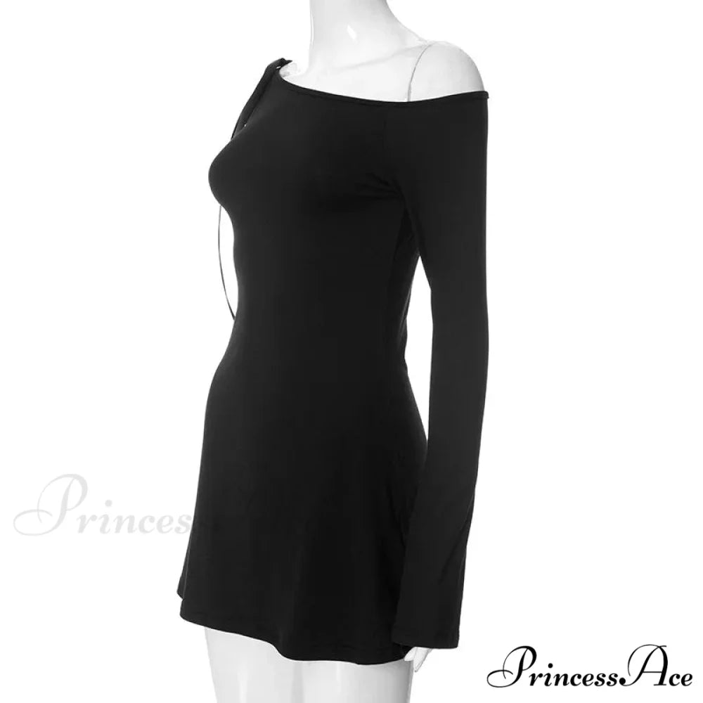 Long Shoulder Tie Up Graceful Hollow Out Mini Dress
