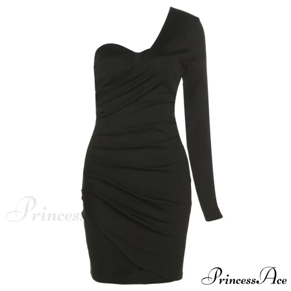 Long Sleeve Black Bodycon Party Dresses Black / S