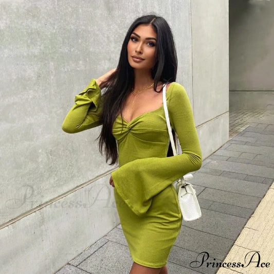 Long Sleeve Blouse Wide Leg Classic Pant Matching Set - Green S / Green