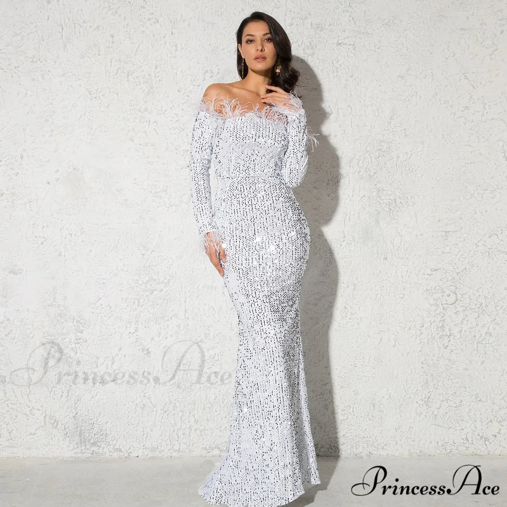 Long Sleeve Bodycon Stretchy Slash Neck Mermaid Dress