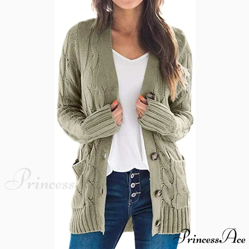 Long Sleeve Cable Loose Winter Tops Sweater Light Green / S