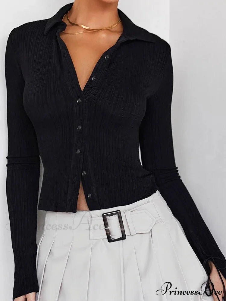 Long Sleeve Casual Turn-Down Collar Button-Down T-Shirts