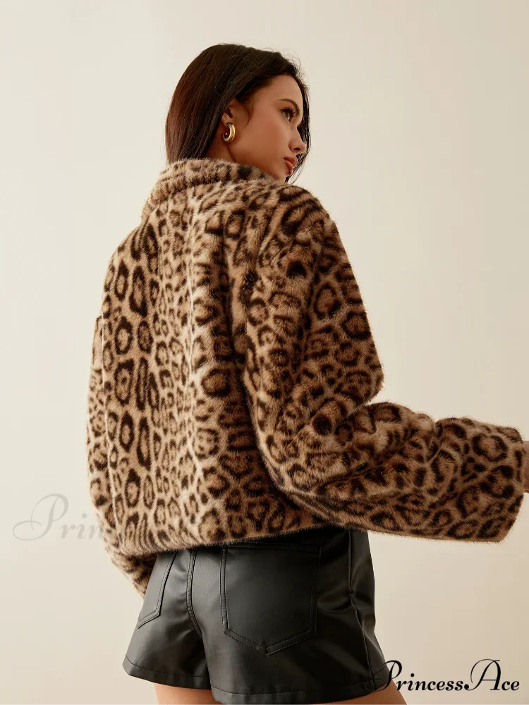 Long Sleeve Cheetah Pattern Zipper Jacket Leopard Print B / S coats-241228