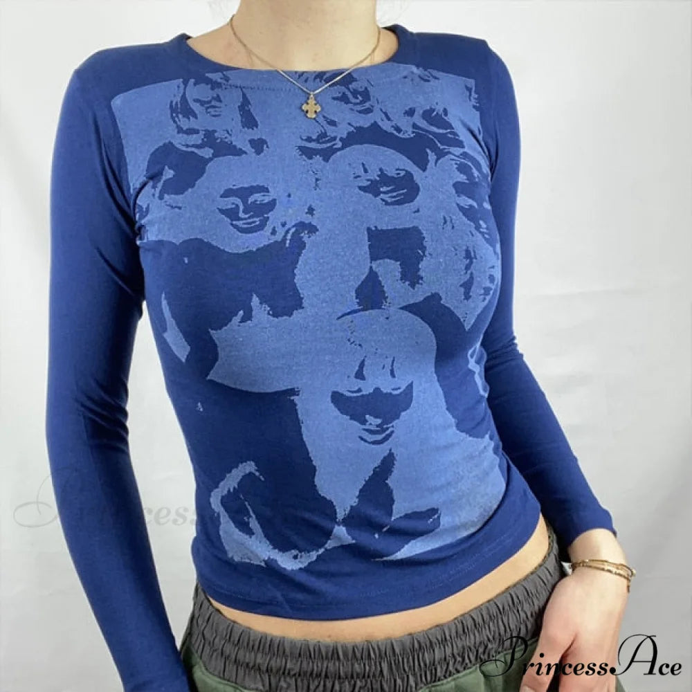 Long Sleeve Crop Tops Blue 2 / S