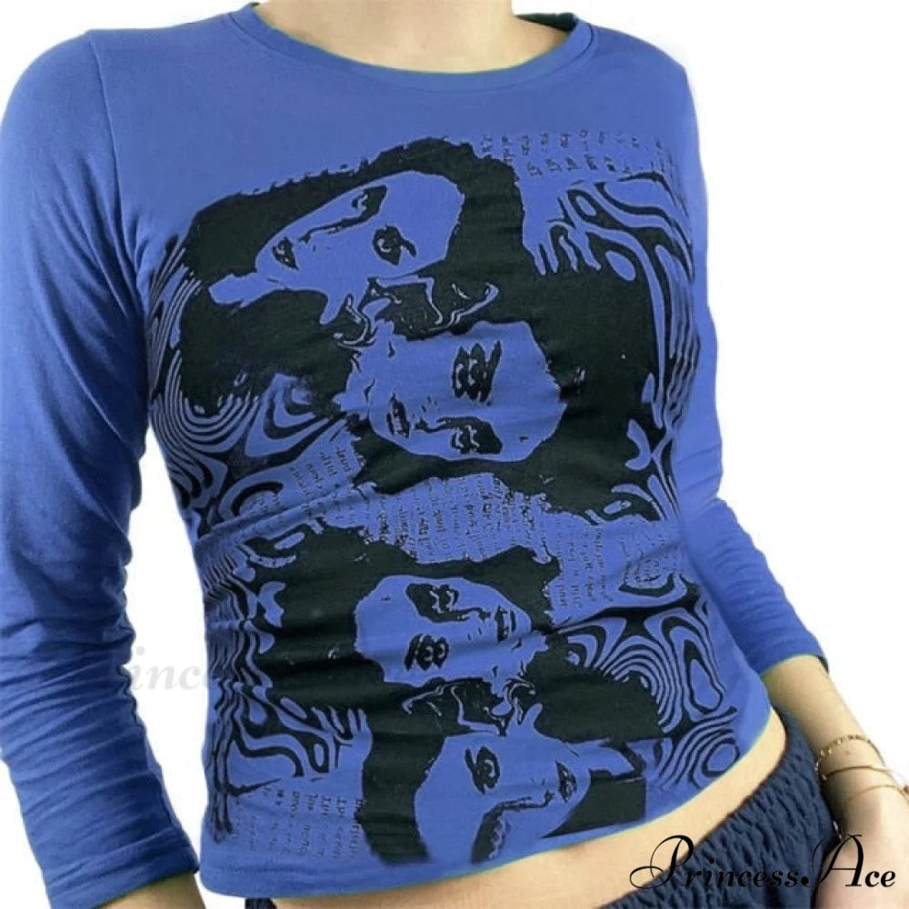 Long Sleeve Crop Tops Blue 3 / S