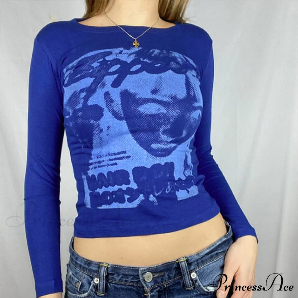 Long Sleeve Crop Tops Blue / S