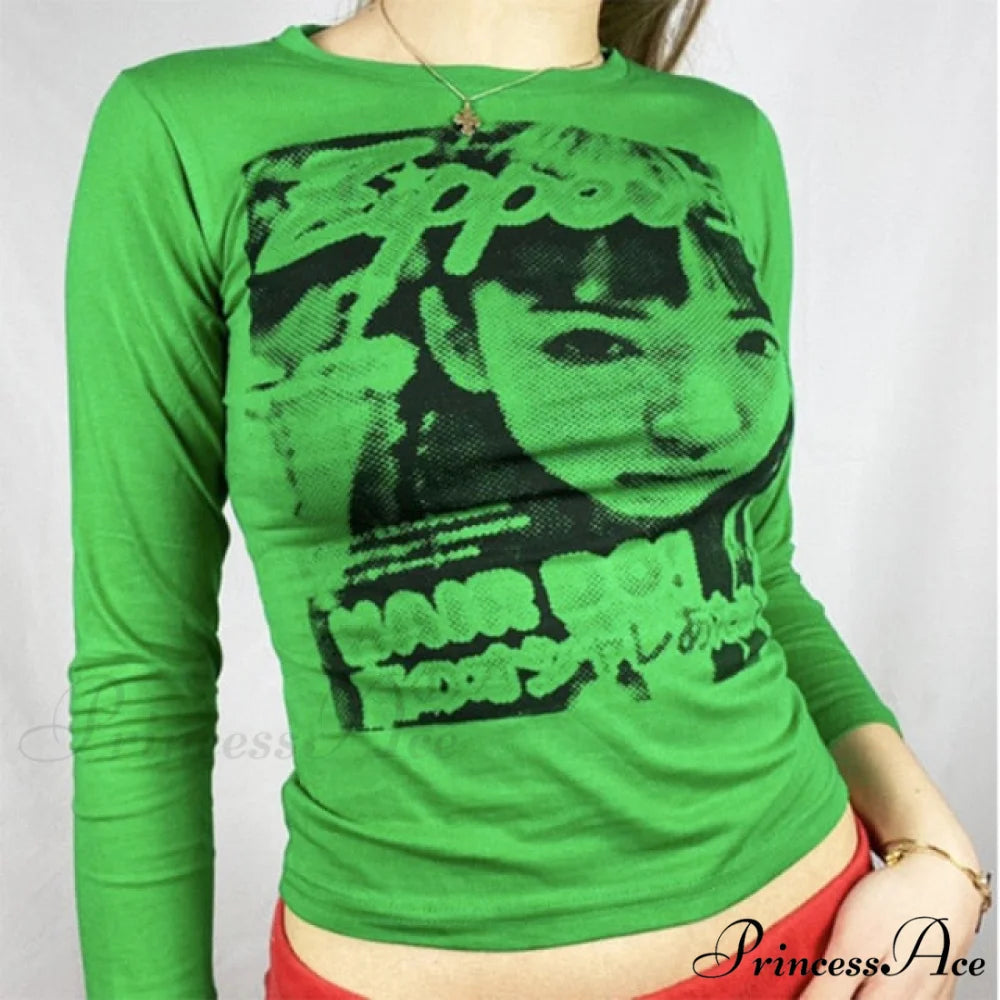 Long Sleeve Crop Tops Green 2 / S