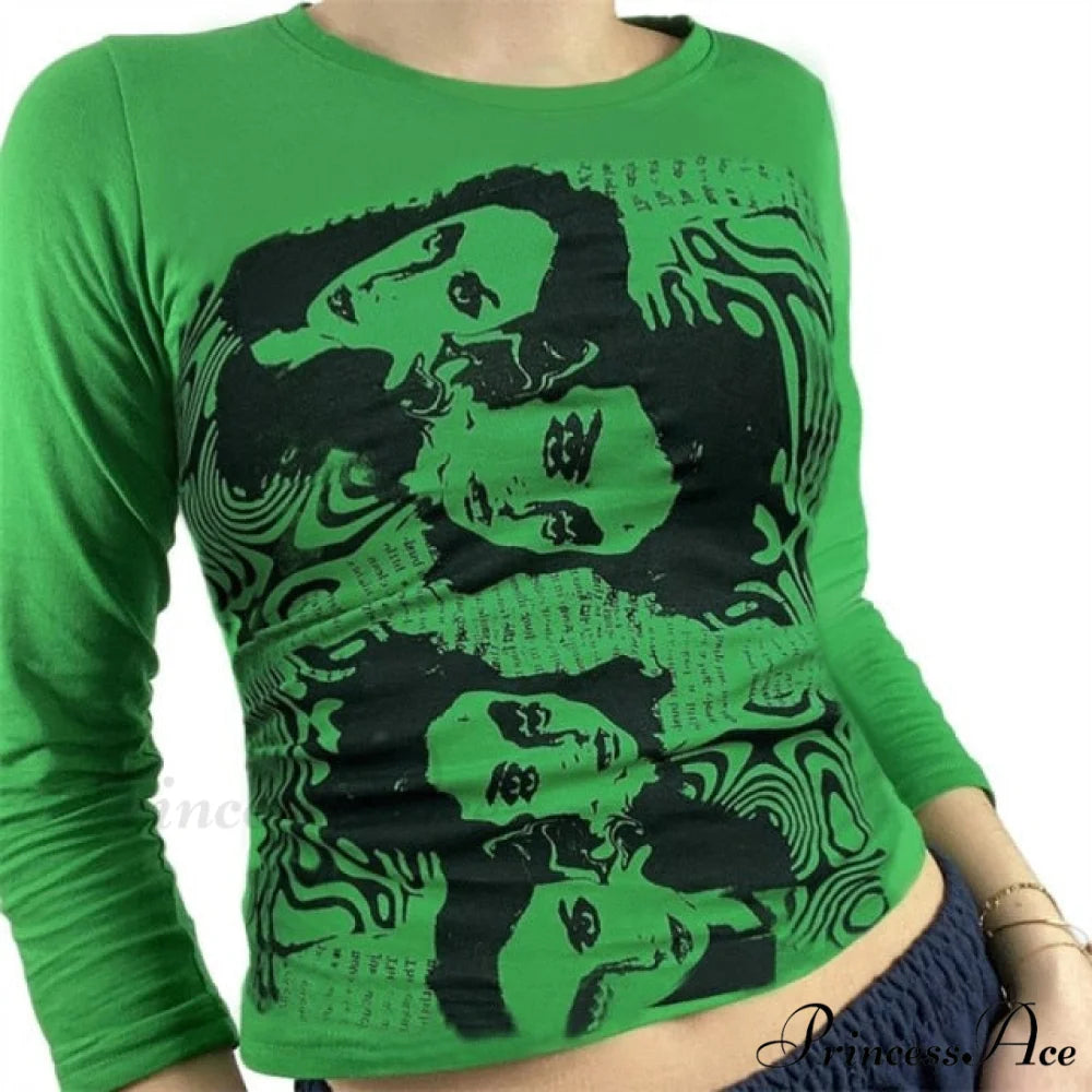 Long Sleeve Crop Tops Green / S