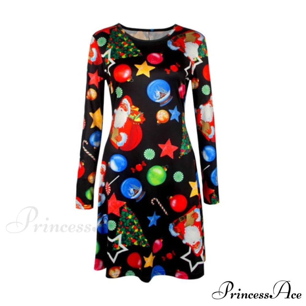 Long Sleeve Cute Christmas Dresses Black 1 / S