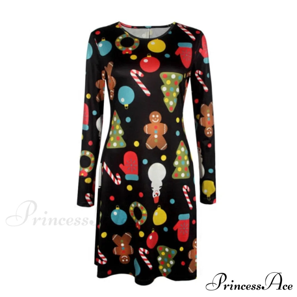 Long Sleeve Cute Christmas Dresses Black 2 / S