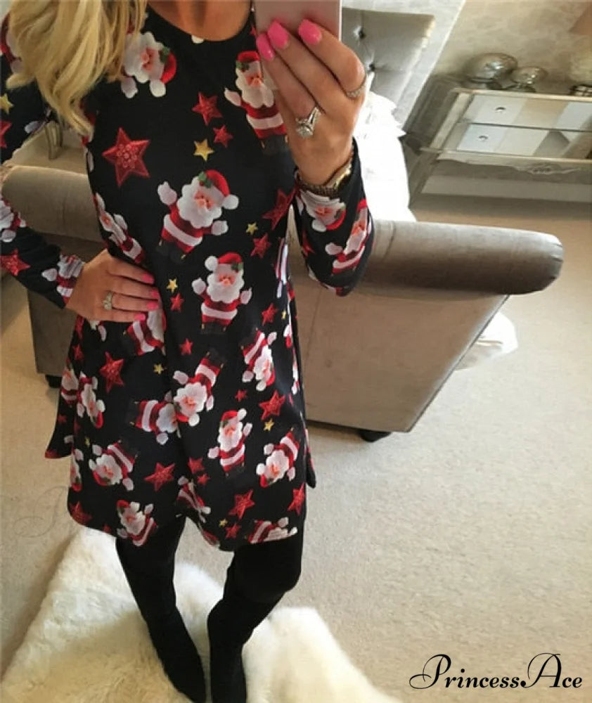 Long Sleeve Cute Christmas Dresses Black 3 / S