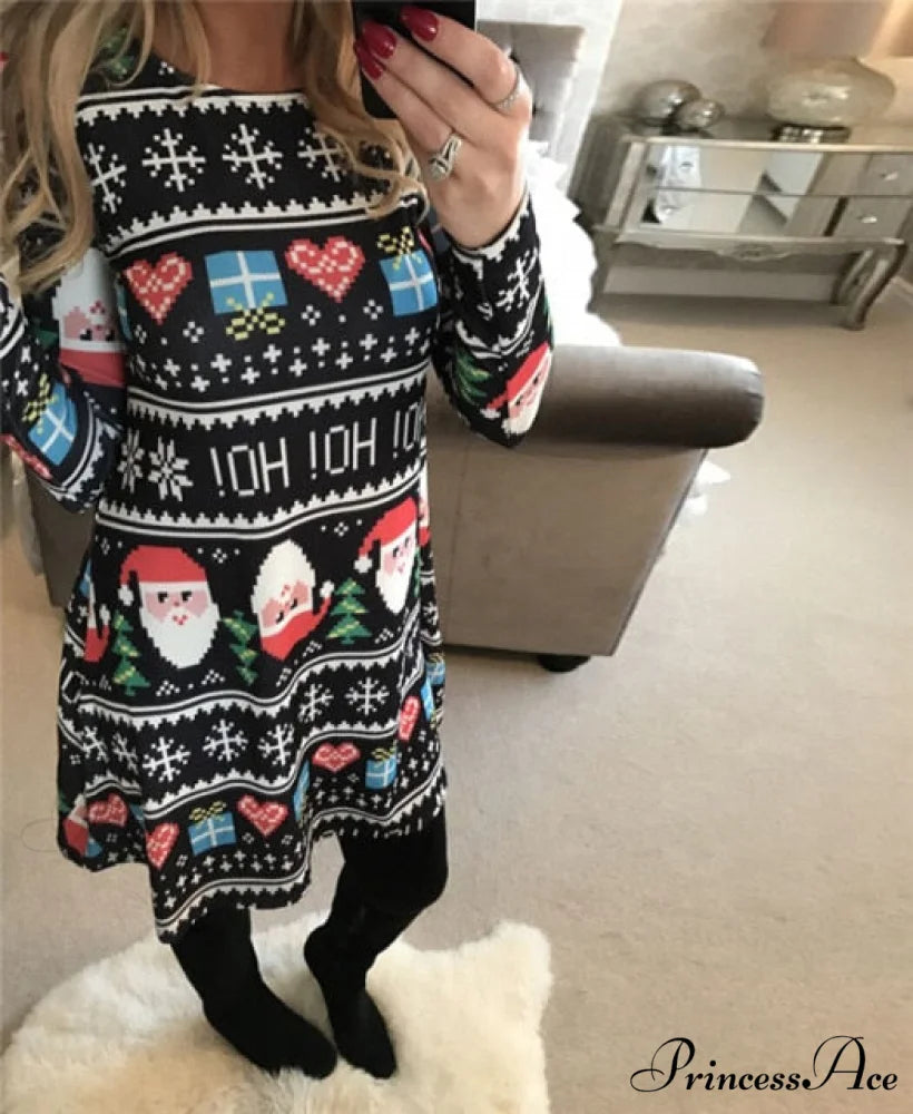 Long Sleeve Cute Christmas Dresses Grey / S