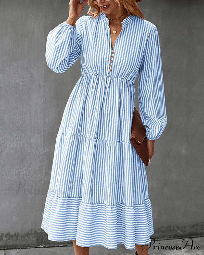 Long-sleeve dress with striped print