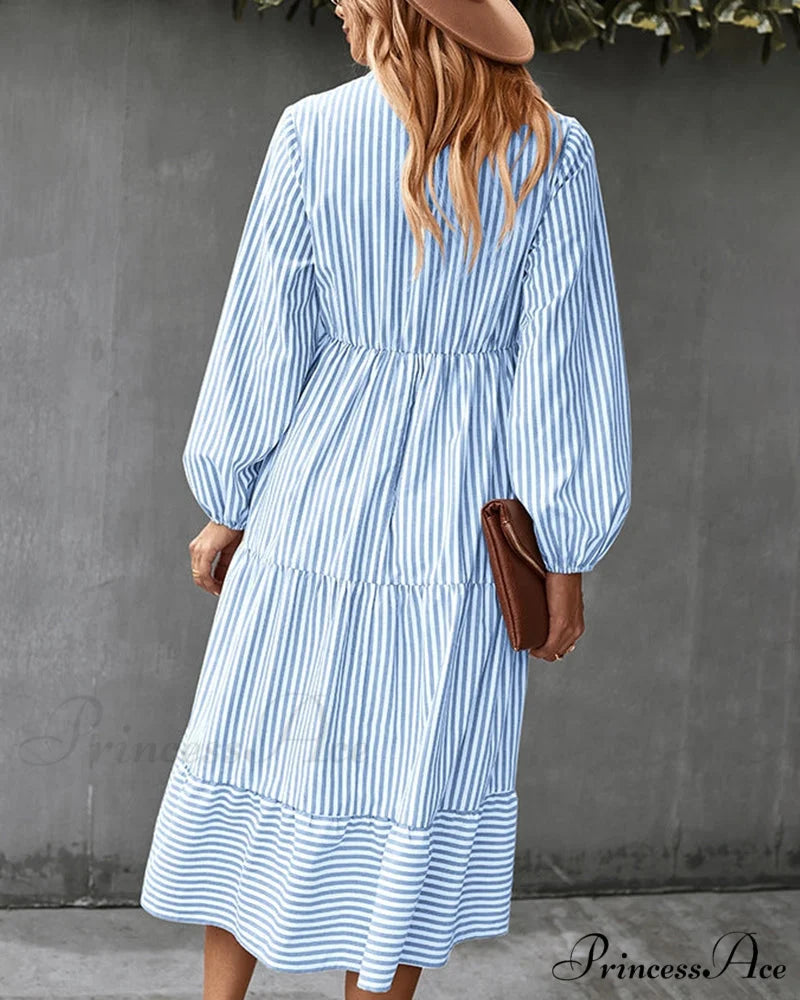 Long-sleeve dress with striped print