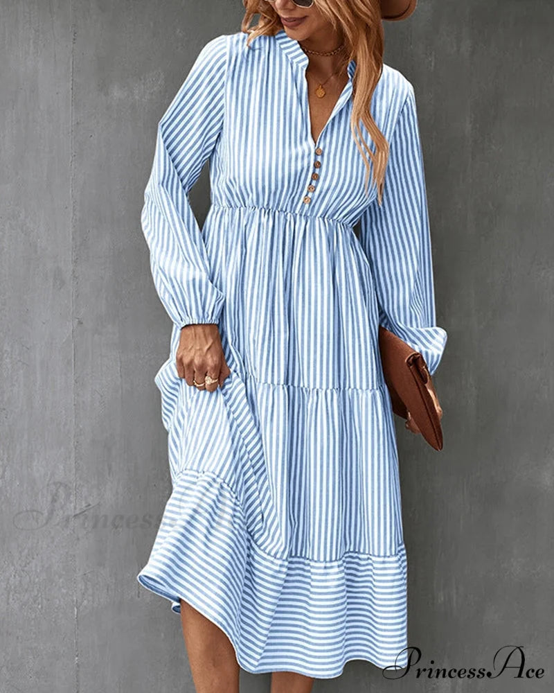Long-sleeve dress with striped print