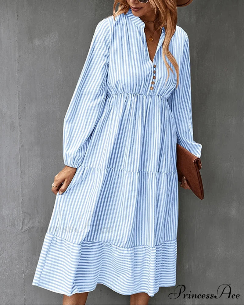 Long-sleeve dress with striped print