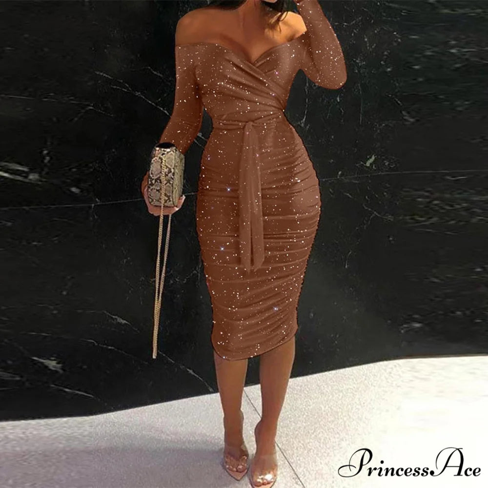 Long Sleeve Elegant Office Lady Dress White / S