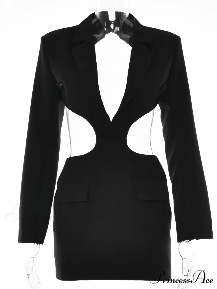 Long Sleeve Elegant Office Sexy Patchwork Backless Dress
