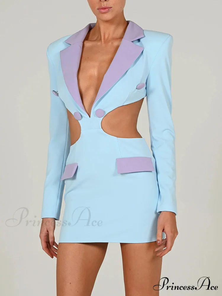 Long Sleeve Elegant Office Sexy Patchwork Backless Dress