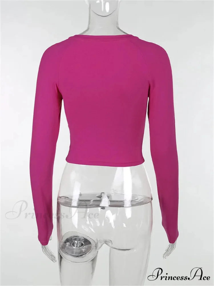 Long Sleeve Front Criss-Cross Solid Color Slim Fit T-shirts