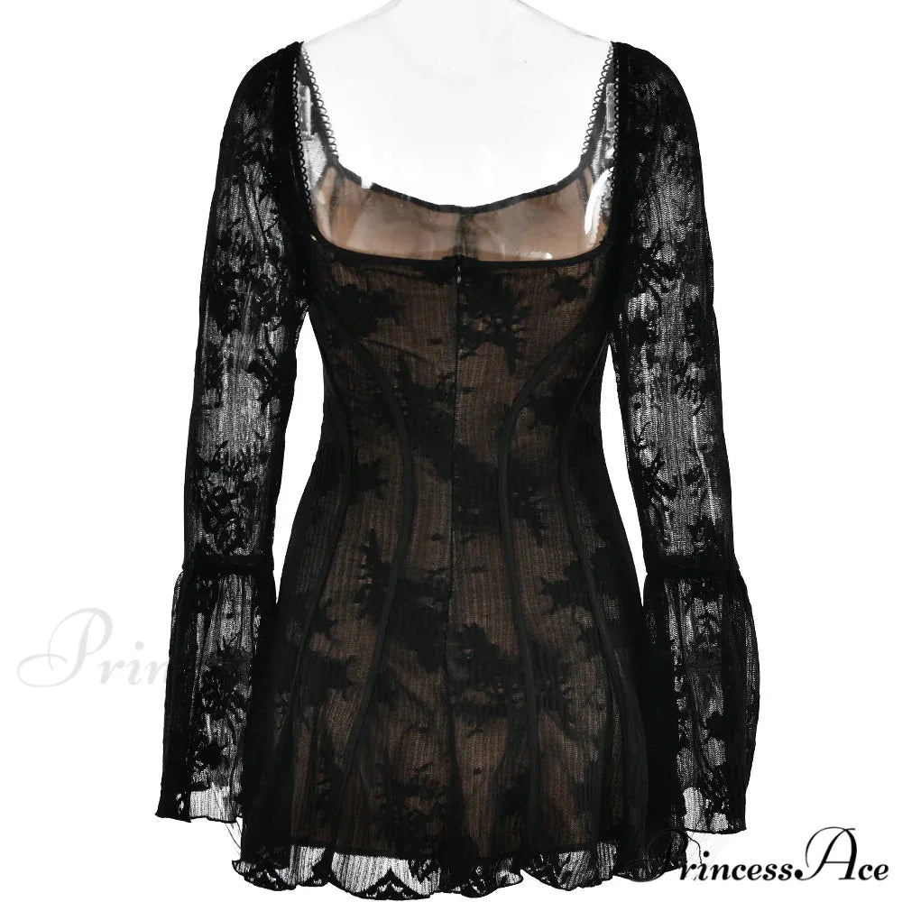 Long Sleeve Lace Charming Square Neck Mini Dress