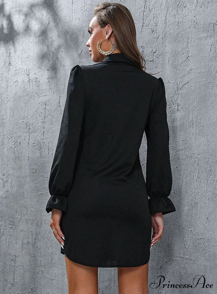 Long Sleeve Lapel Shirt Dress - Slim Cardigan