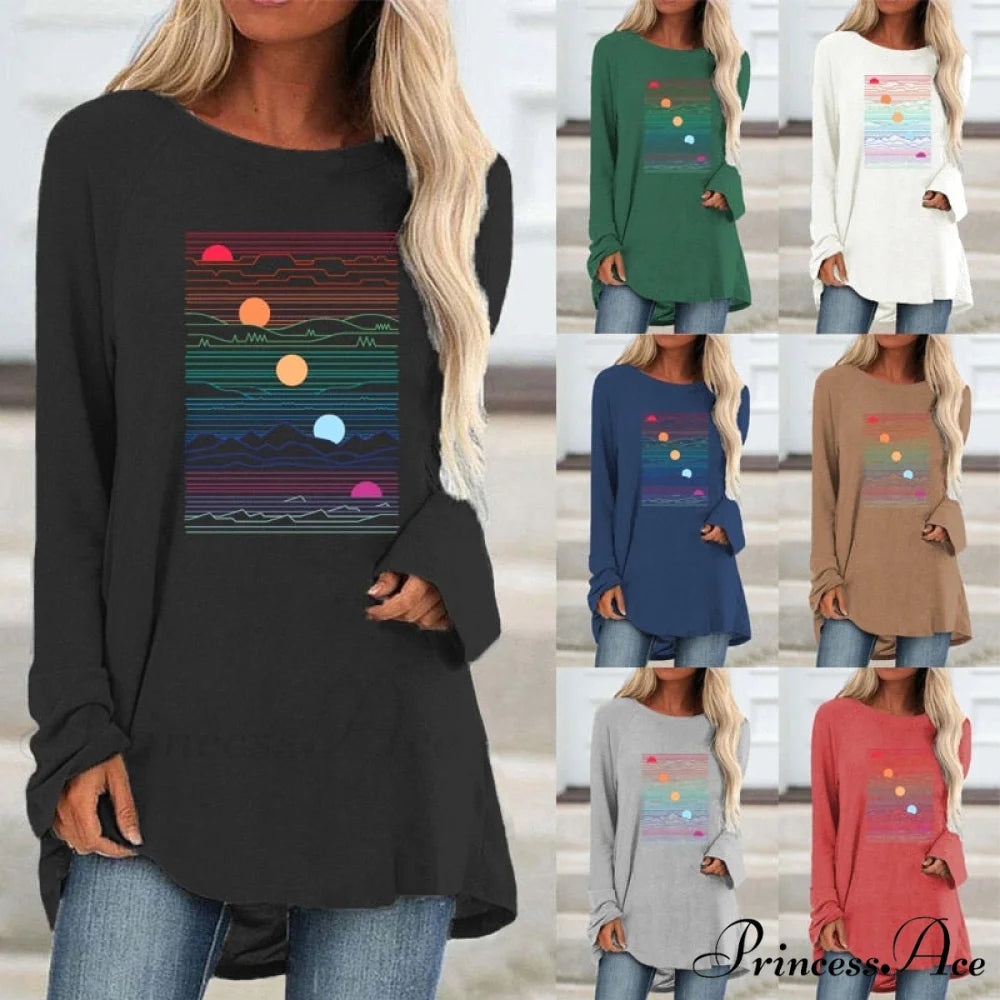 Long Sleeve Loose Casual Printing T-shirt