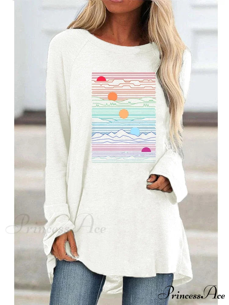 Long Sleeve Loose Casual Printing T-shirt white / XS