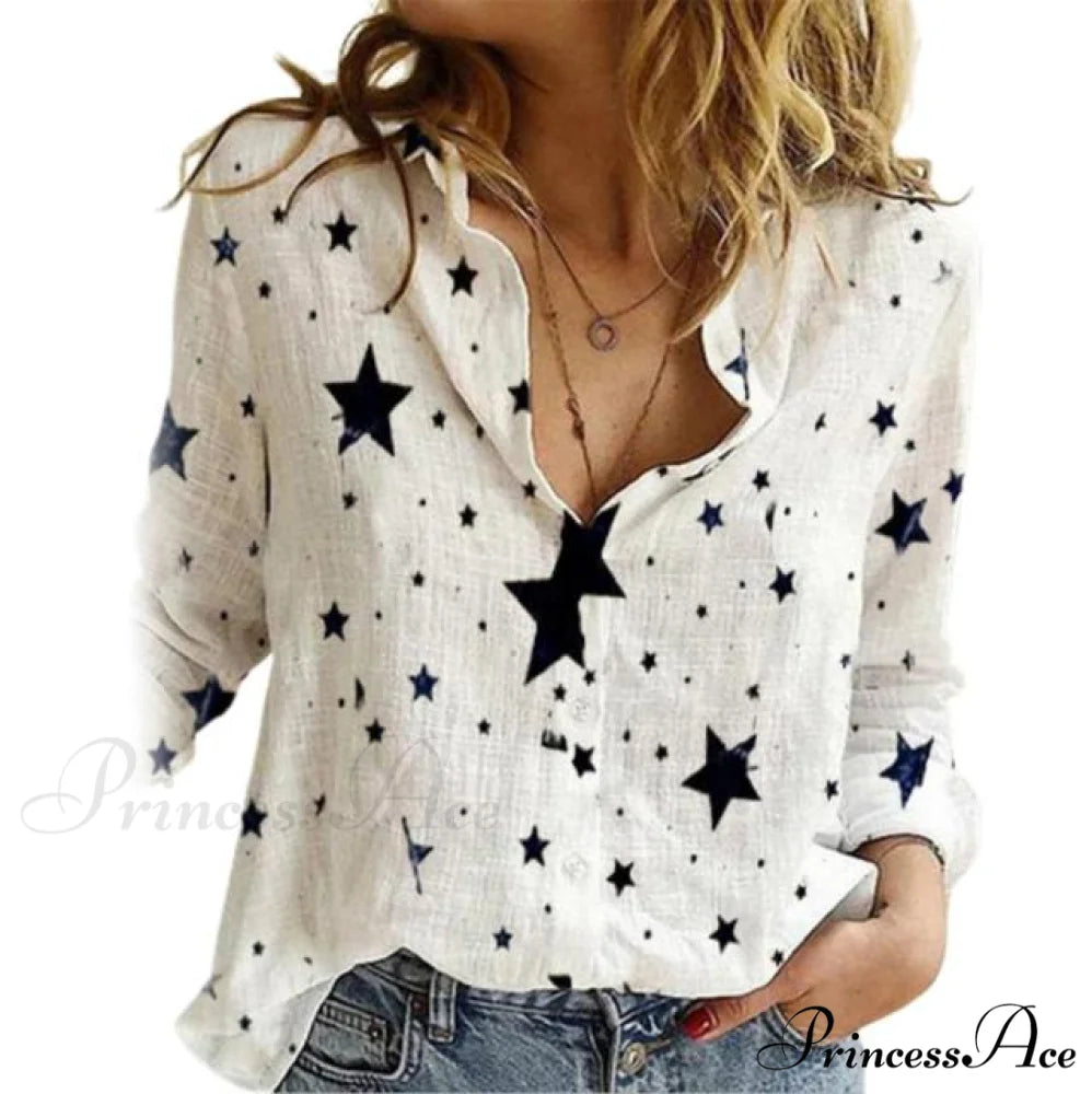 Long Sleeve Marguerite Dot Star Print Shirt Star / M