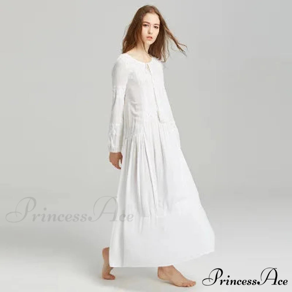 Long Sleeve Maxi Dress Crimson Floral Embroidery Fringe Boho Dress WHITE / S bohodress-250126