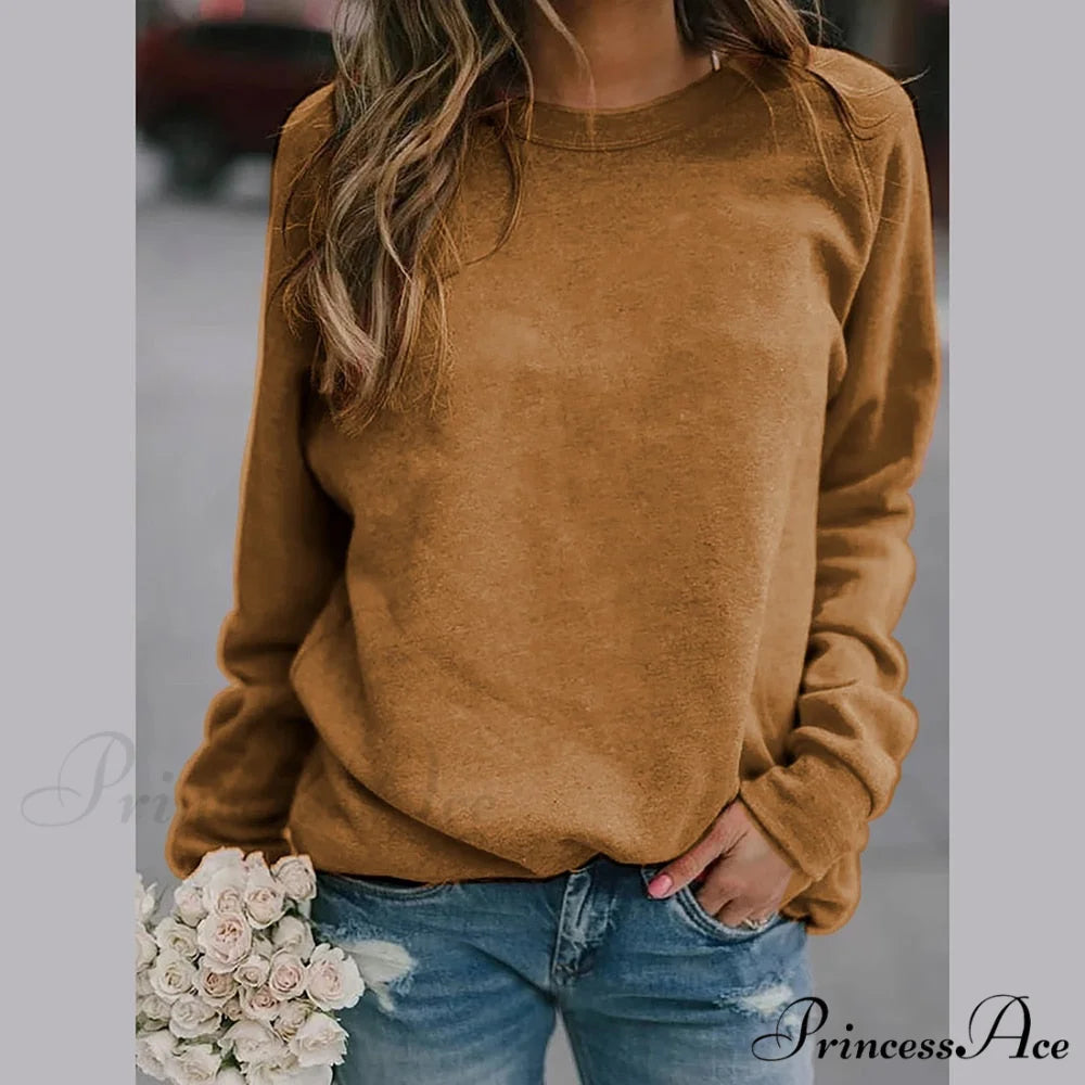 Long Sleeve O Neck T-Shirt KHAKI / S