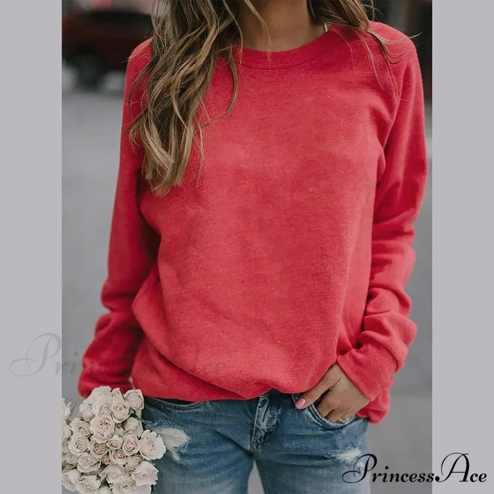 Long Sleeve O Neck T-Shirt RED / S