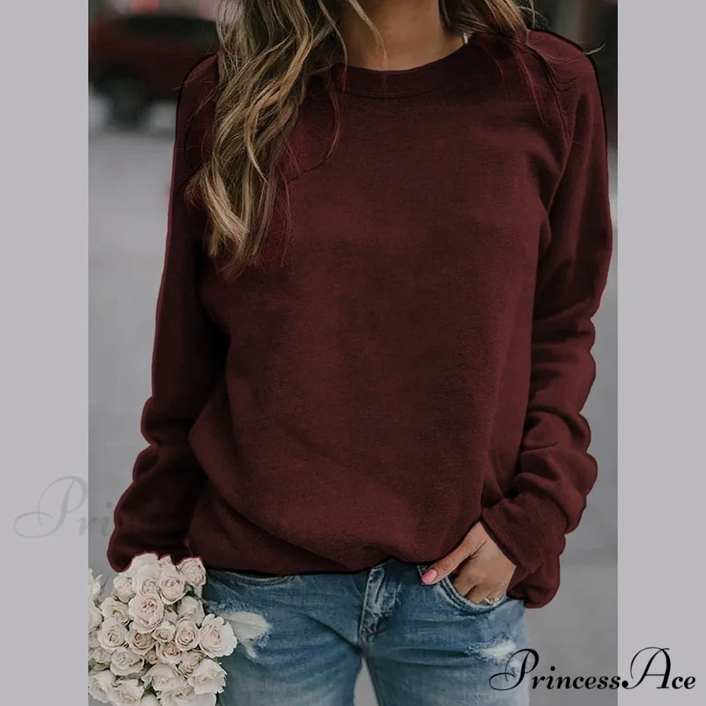 Long Sleeve O Neck T-Shirt WINE RED / S