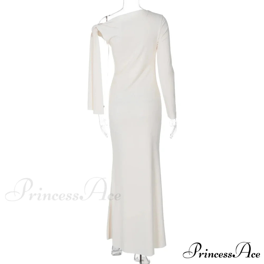 Long Sleeve One Shoulder Graceful Tie Up Bodycon Maxi Dress