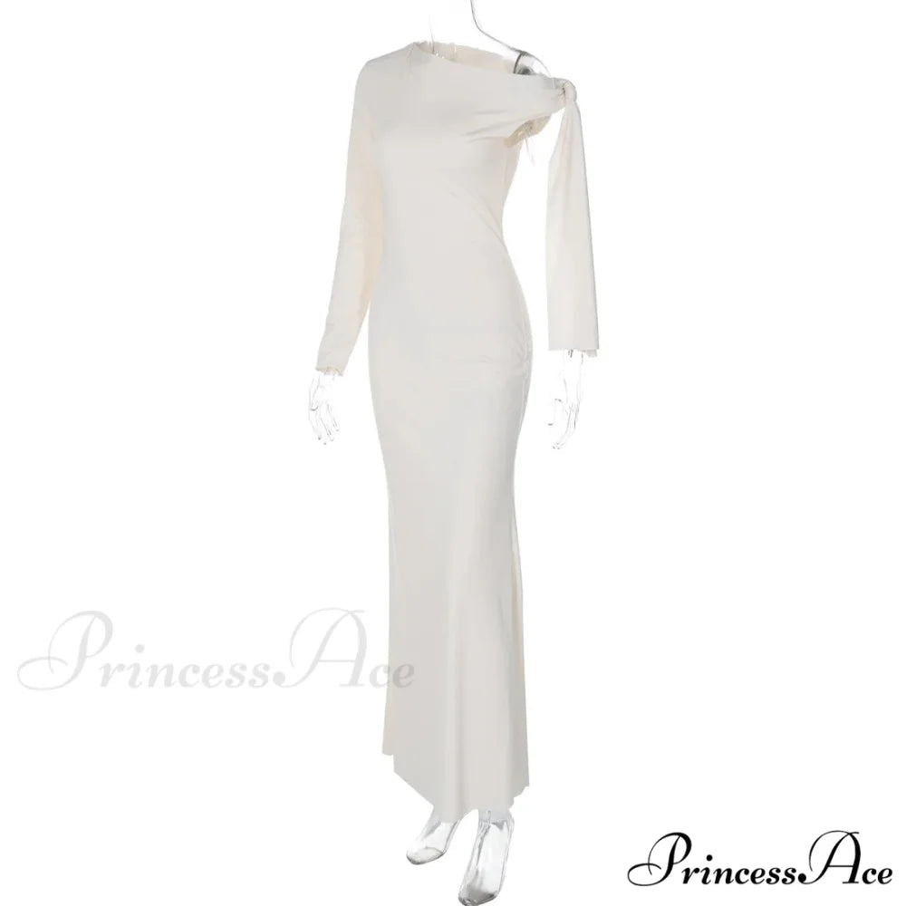 Long Sleeve One Shoulder Graceful Tie Up Bodycon Maxi Dress