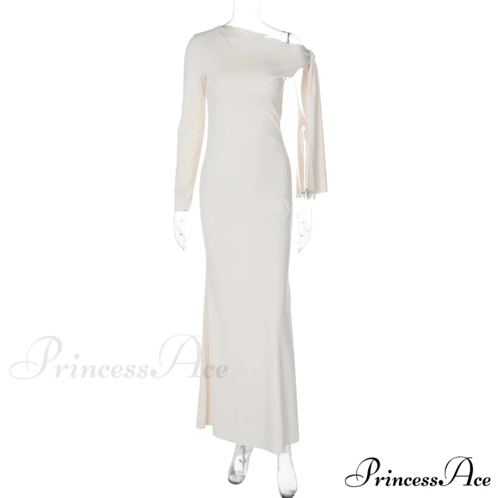 Long Sleeve One Shoulder Graceful Tie Up Bodycon Maxi Dress