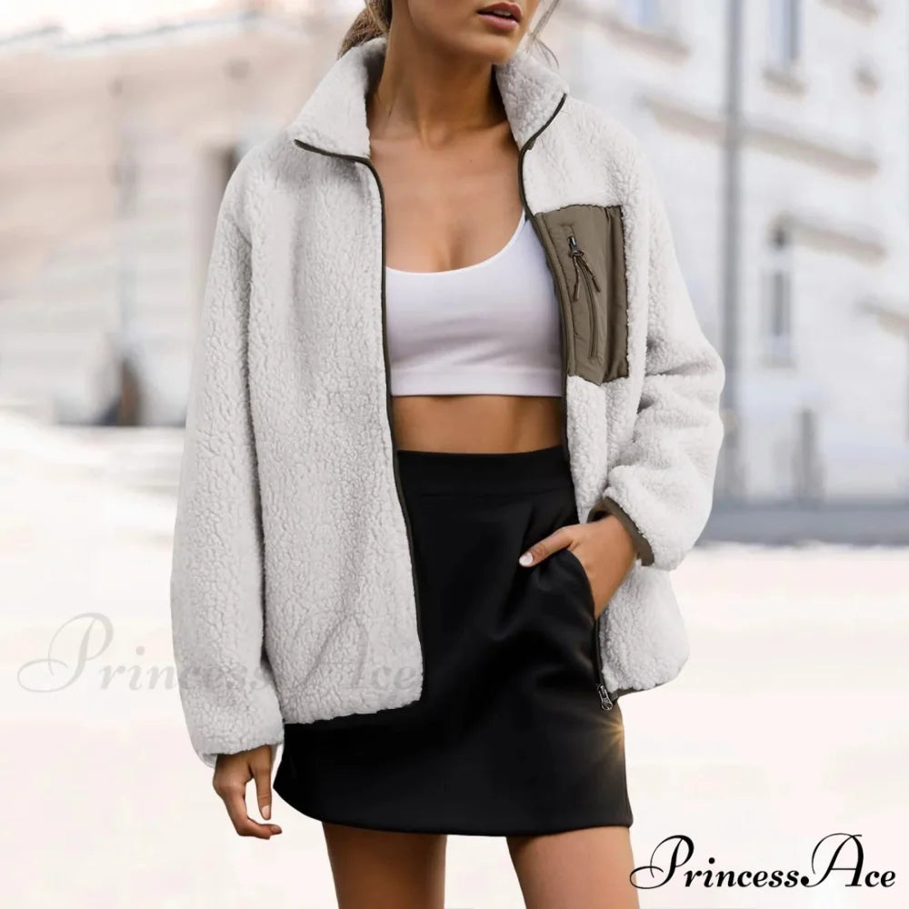 Long Sleeve Polar Fleece Zipper With Pockets Korean Reviews Many Chic Stylish Elegant Fashionable Versatile Winter