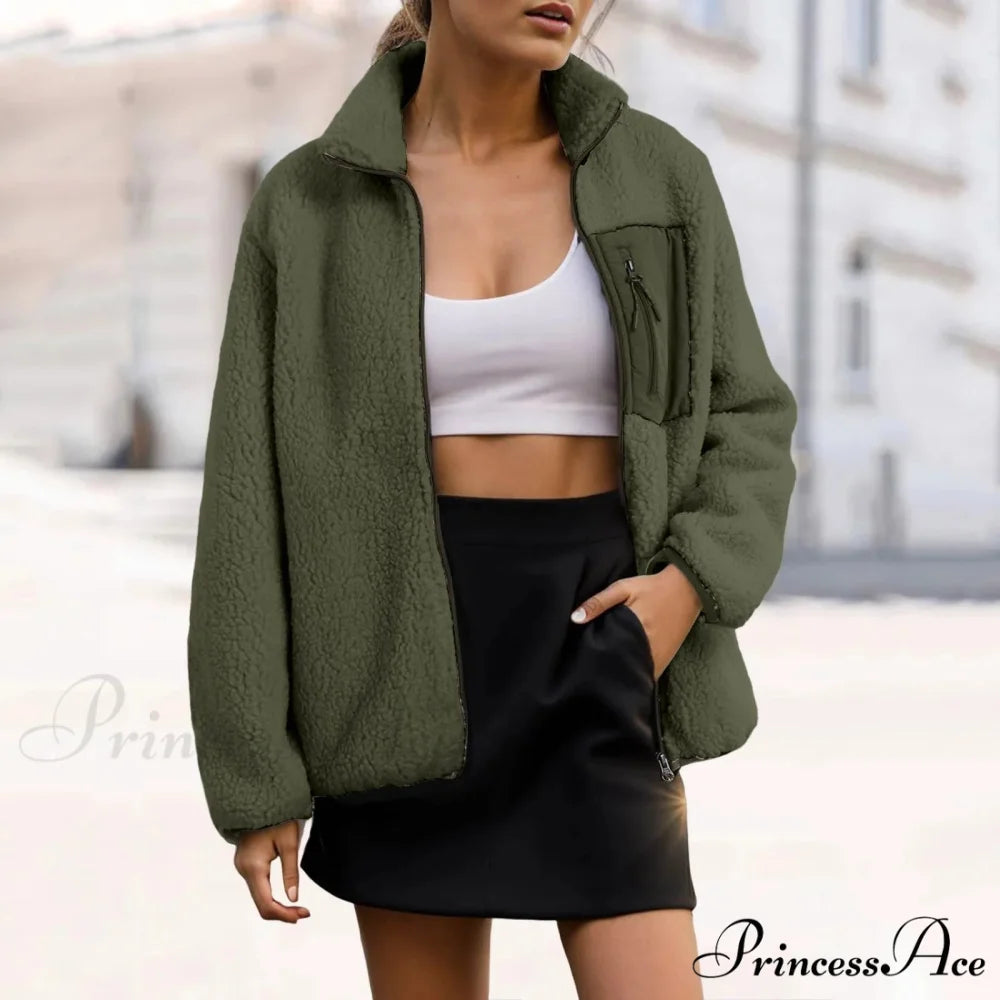 Long Sleeve Polar Fleece Zipper With Pockets Korean Reviews Many Chic Stylish Elegant Fashionable Versatile Winter