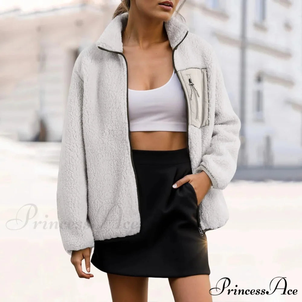 Long Sleeve Polar Fleece Zipper With Pockets Korean Reviews Many Chic Stylish Elegant Fashionable Versatile Winter