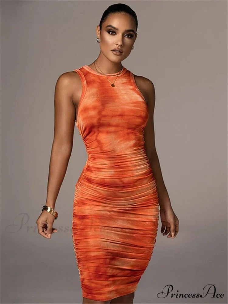 Long Sleeve Sexy Bodycon Winter Dress Orange / S
