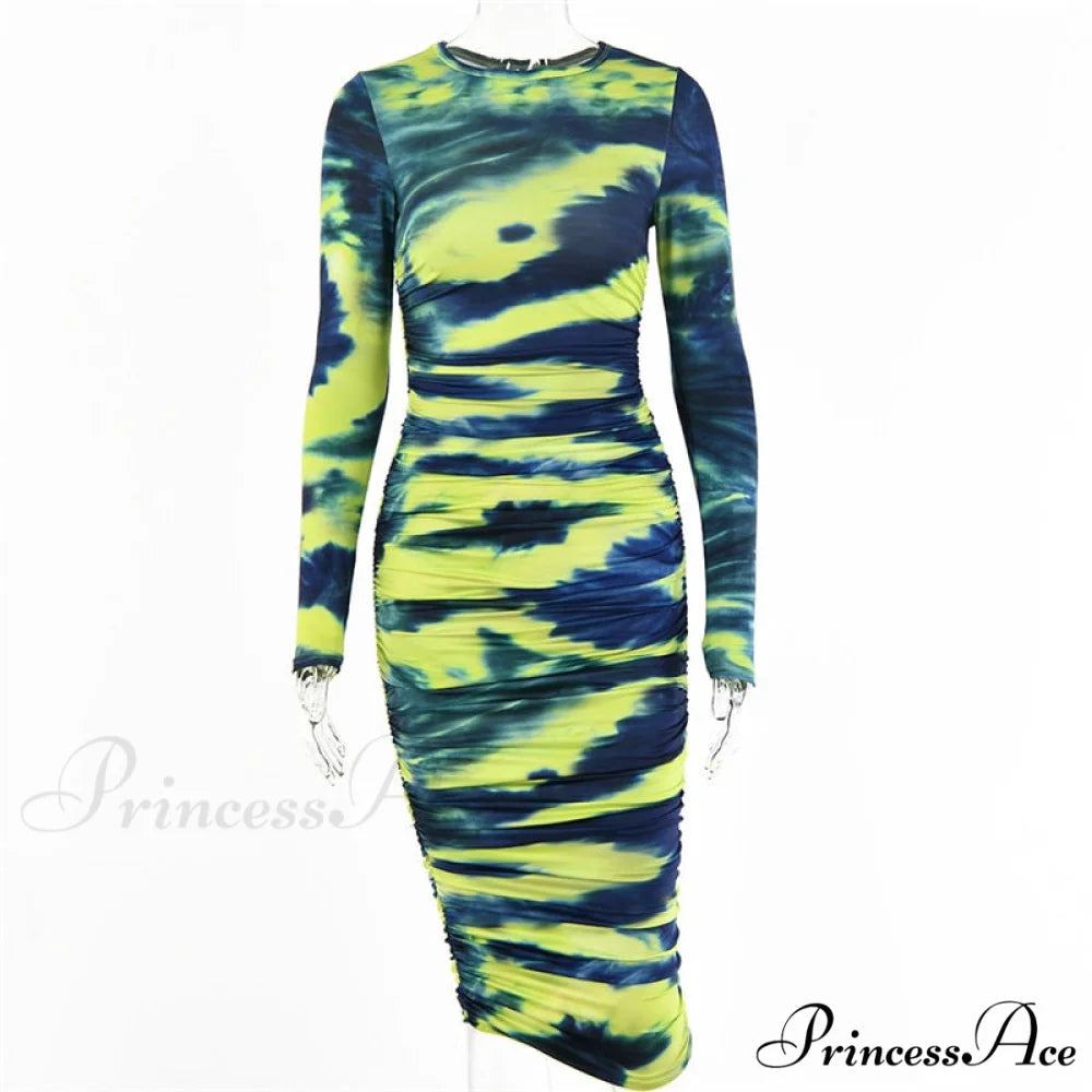 Long Sleeve Sexy Bodycon Winter Dress Yellow / S