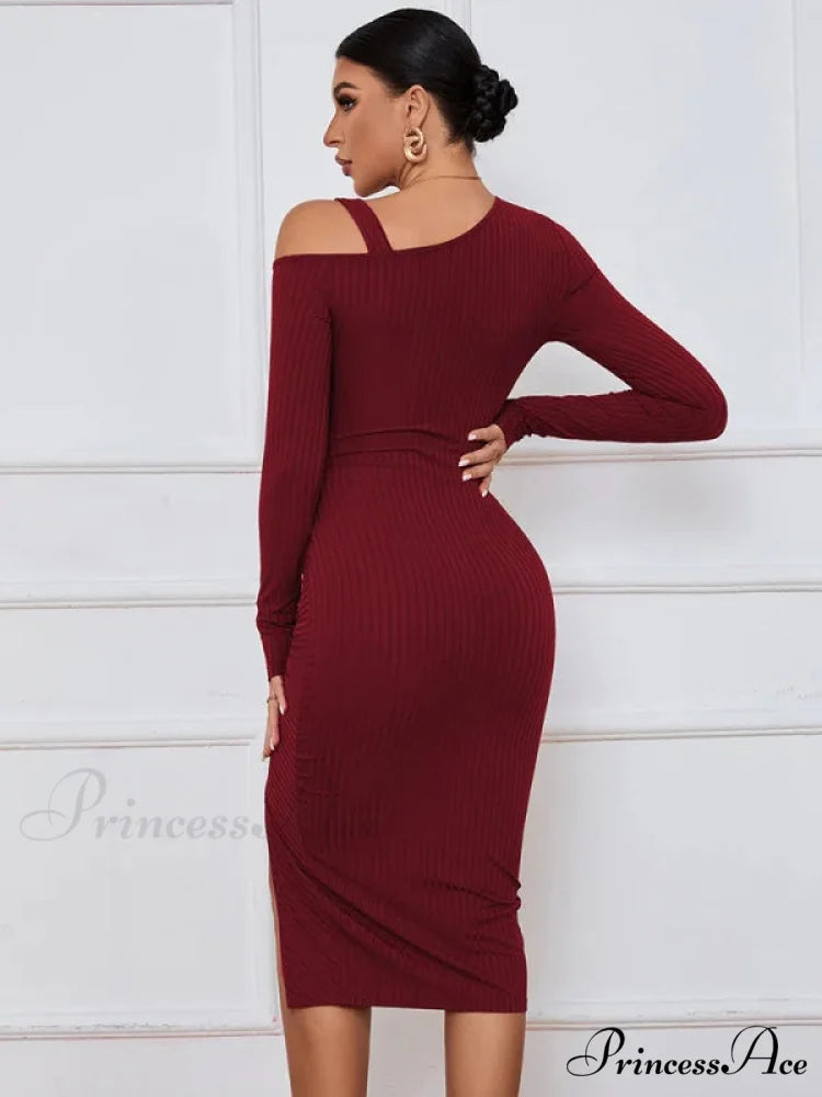 LONG SLEEVE SEXY DRESS S / black