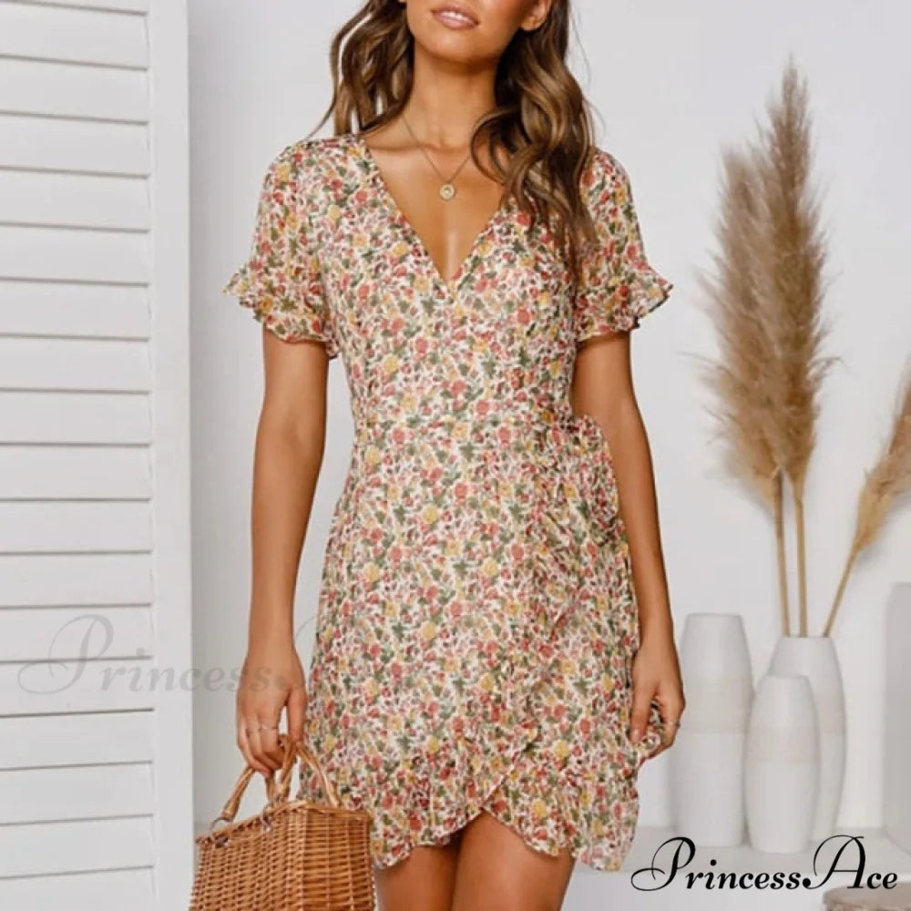 Long Sleeve Sexy Flower Printed Mini Dresses Pink / L