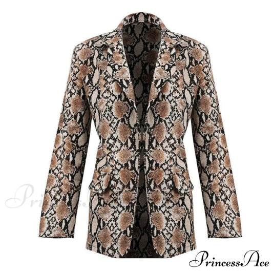 Long Sleeve Shawl Collar Suit Blazer Brown / S